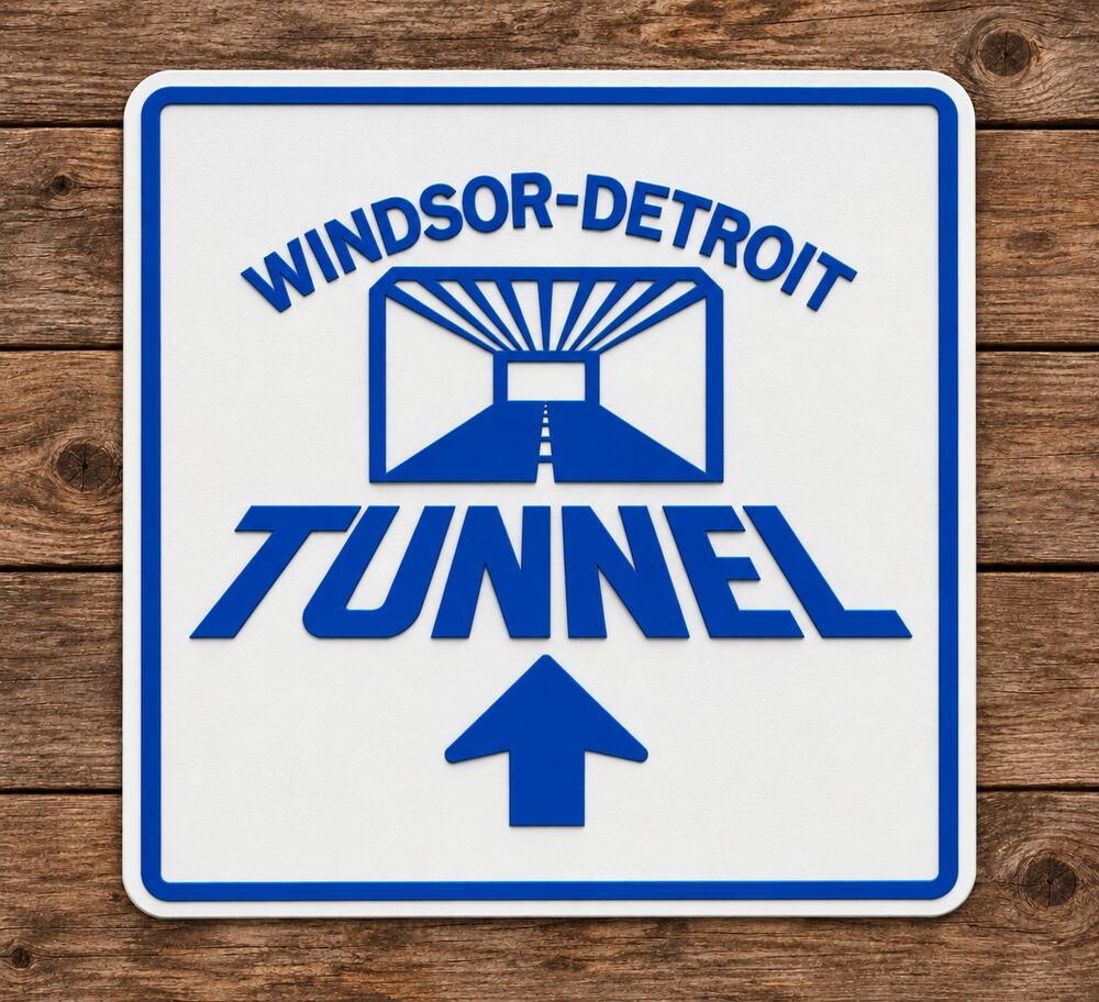 Windsor - Detroit Michigan Tunnel Road Sign Tunnel To Ontario Canada Travel